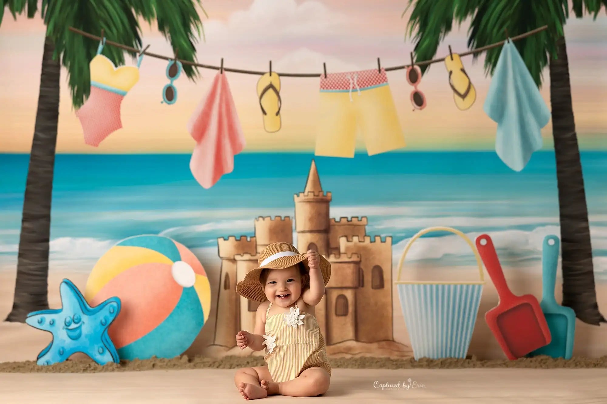 Summer Beach Sand Castle Photography Backdrop Kids Baby Cake Smash Photocall Decors Child Girls Adult Birthday Backgrounds