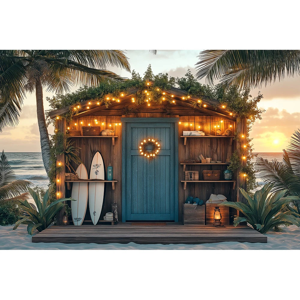 Beach Summer Palm Trees Backdrops Kids Baby Birthday Cake Smash Props Child Adult Photography Surfing Castle Sunset Backgrounds