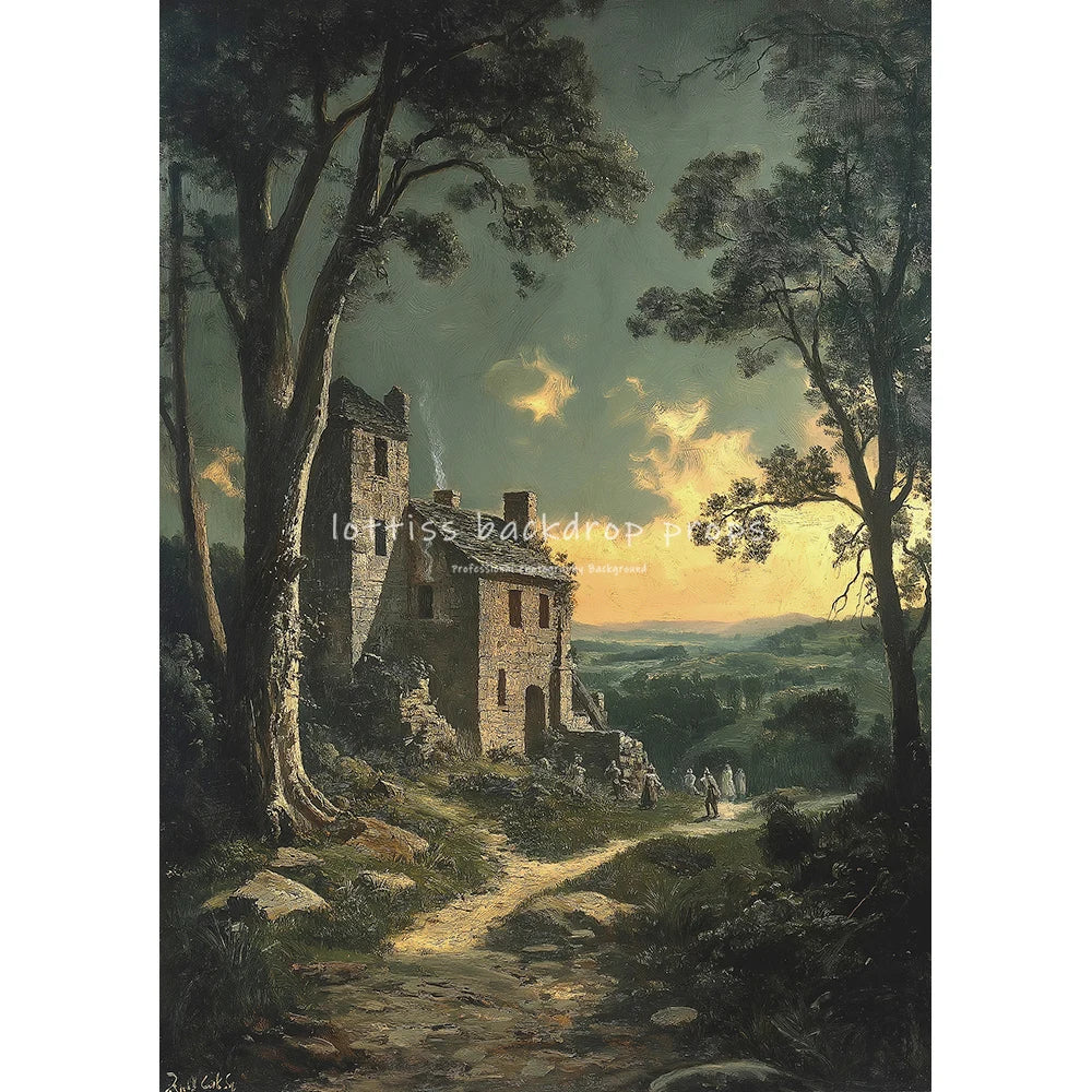 Countryside Path Backdrops Scenery Oil Painting Photography Backdrops Wedding Kids Adult Photocall Farmhouse Cottage Backgrounds