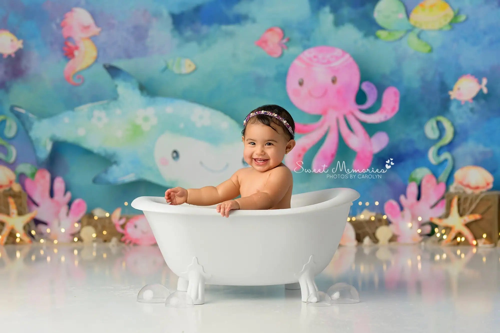 Sea Friends Backdrop Kids Baby Cake Smash Photography Props Undersea Animals Child Adult Birthday Photo Shoot Studio Background