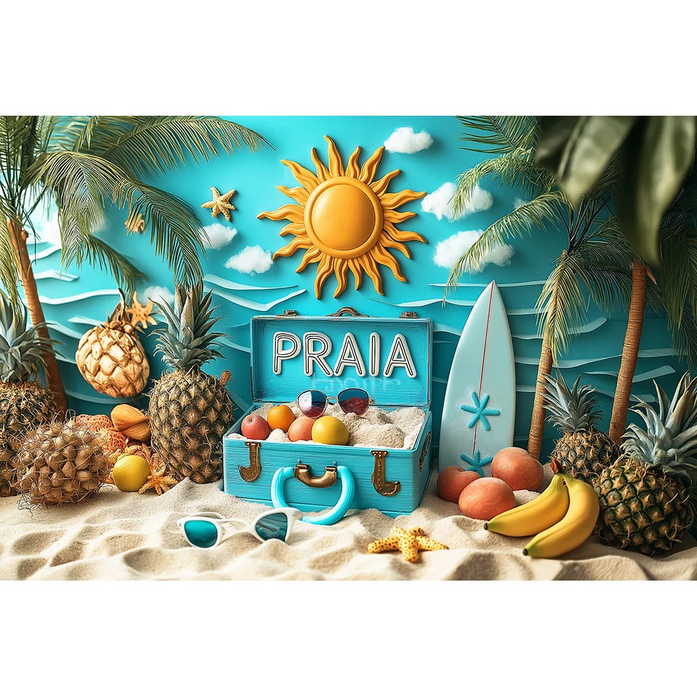 Beach Summer Palm Trees Backdrops Kids Baby Birthday Cake Smash Props Child Adult Photography Surfing Castle Sunset Backgrounds