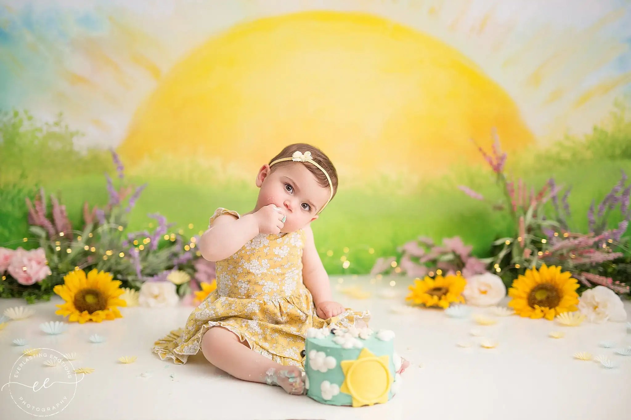 Sunshine Backdrop Kids Baby Cake Smash Photography Props Grassland Child Girls Adult Photo Shoot Backgrounds