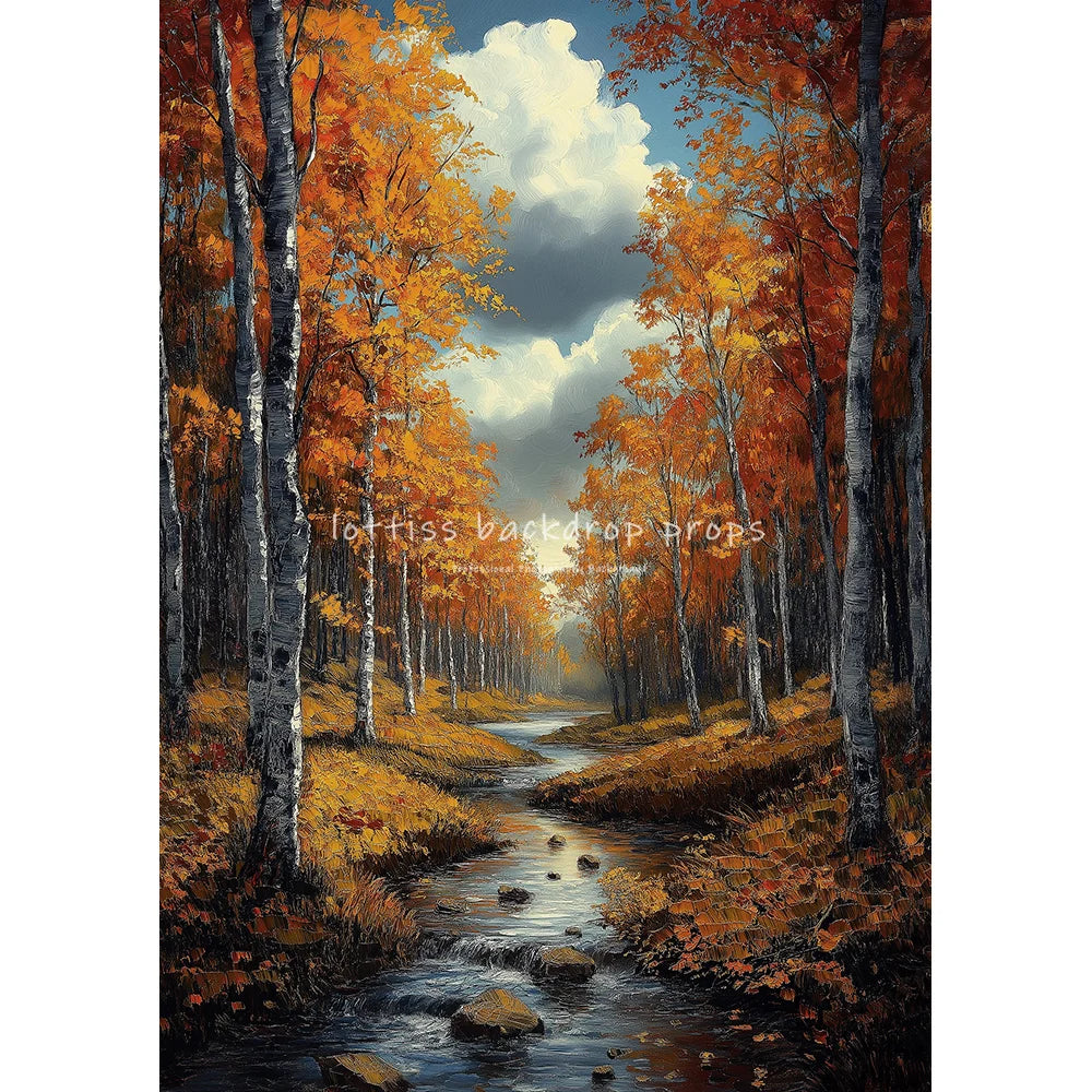 Countryside Stream Village Backdrops Scenery Oil Painting Photography Backdrops Trees Kids Adult Photocall Wedding Backgrounds