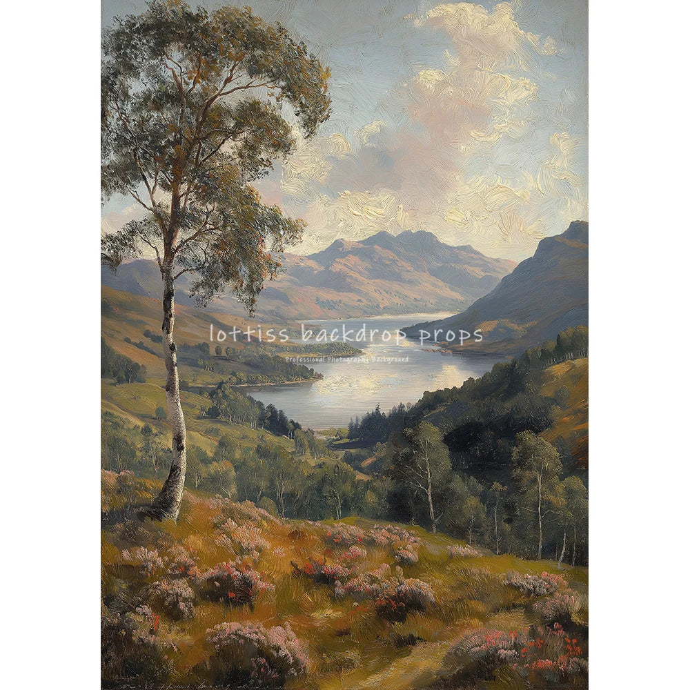 Countryside Stream Village Backdrops Scenery Oil Painting Photography Backdrops Trees Kids Adult Photocall Wedding Backgrounds