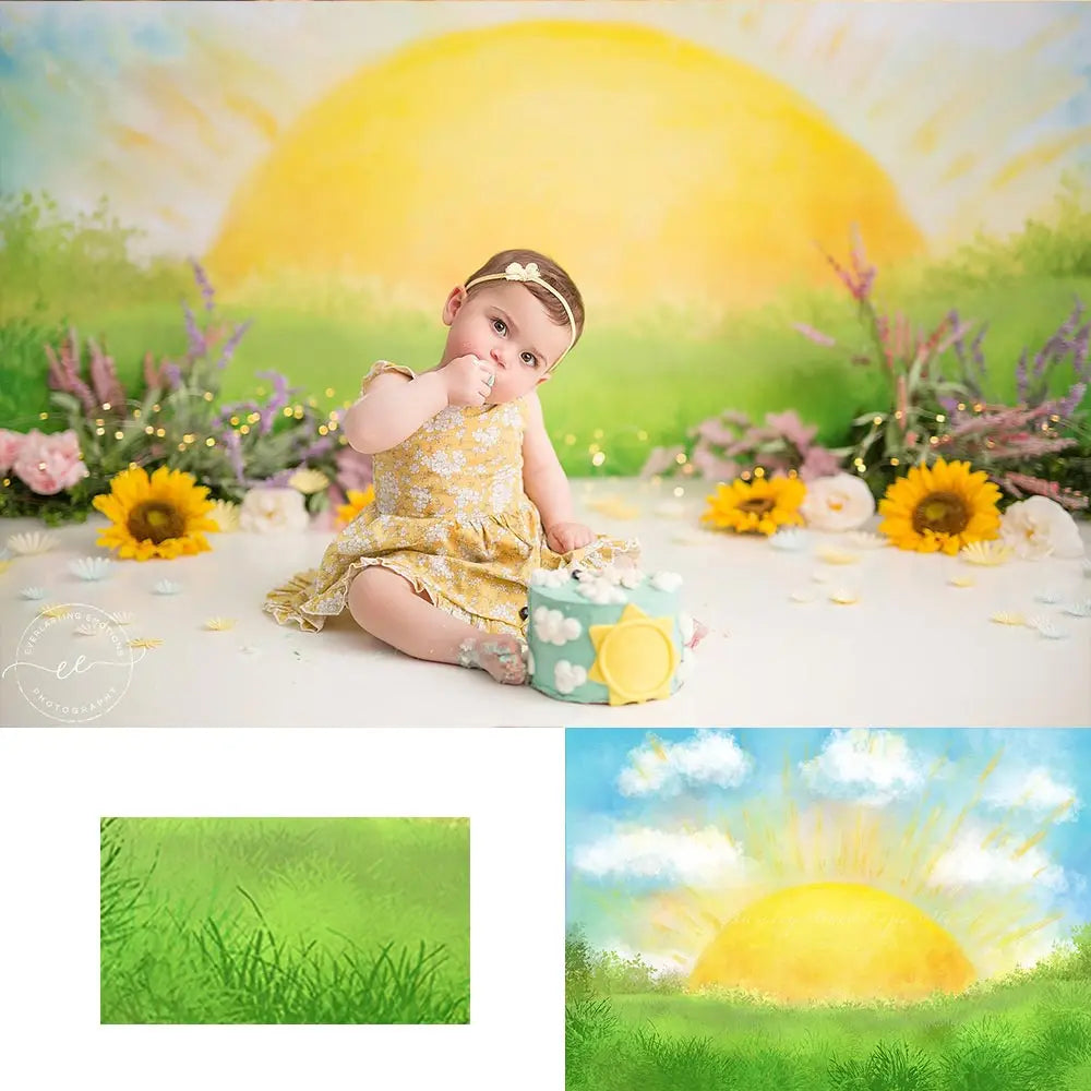 Sunshine Backdrop Kids Baby Cake Smash Photography Props Grassland Child Girls Adult Photo Shoot Backgrounds