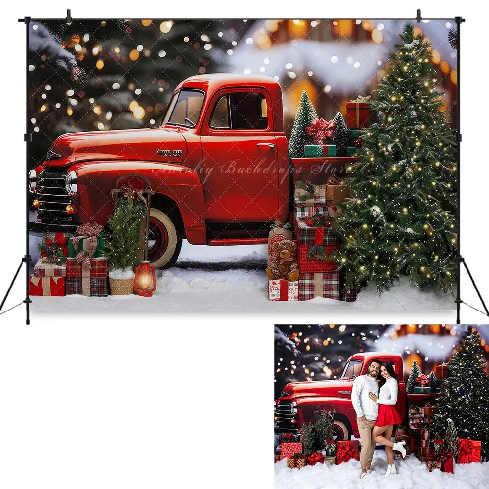 Christmas Red Door Backdrop Winter Snowy Girls Adult Birthday Studio Backgrounds Kids Baby Cake Smash Photography Props