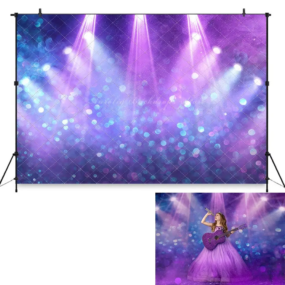 Center Stage Purple light Photography Backdrop Kids Baby Cake Smash Photocall Decors Girls Adult Birthday Studio Backgrounds