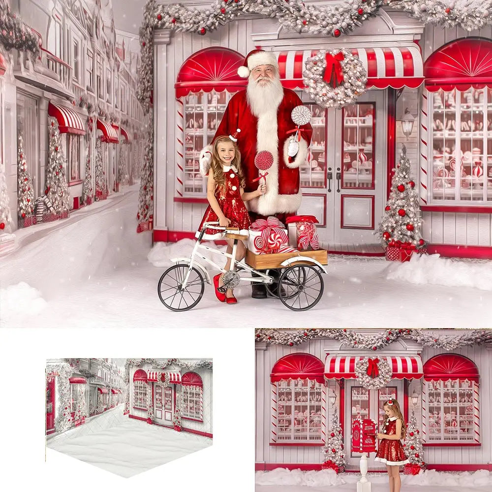 Peppermint Lane Market Christmas Backdrop Kids Baby Cake Smash Photography Props Girls Adult Birthday Studio Backgrounds