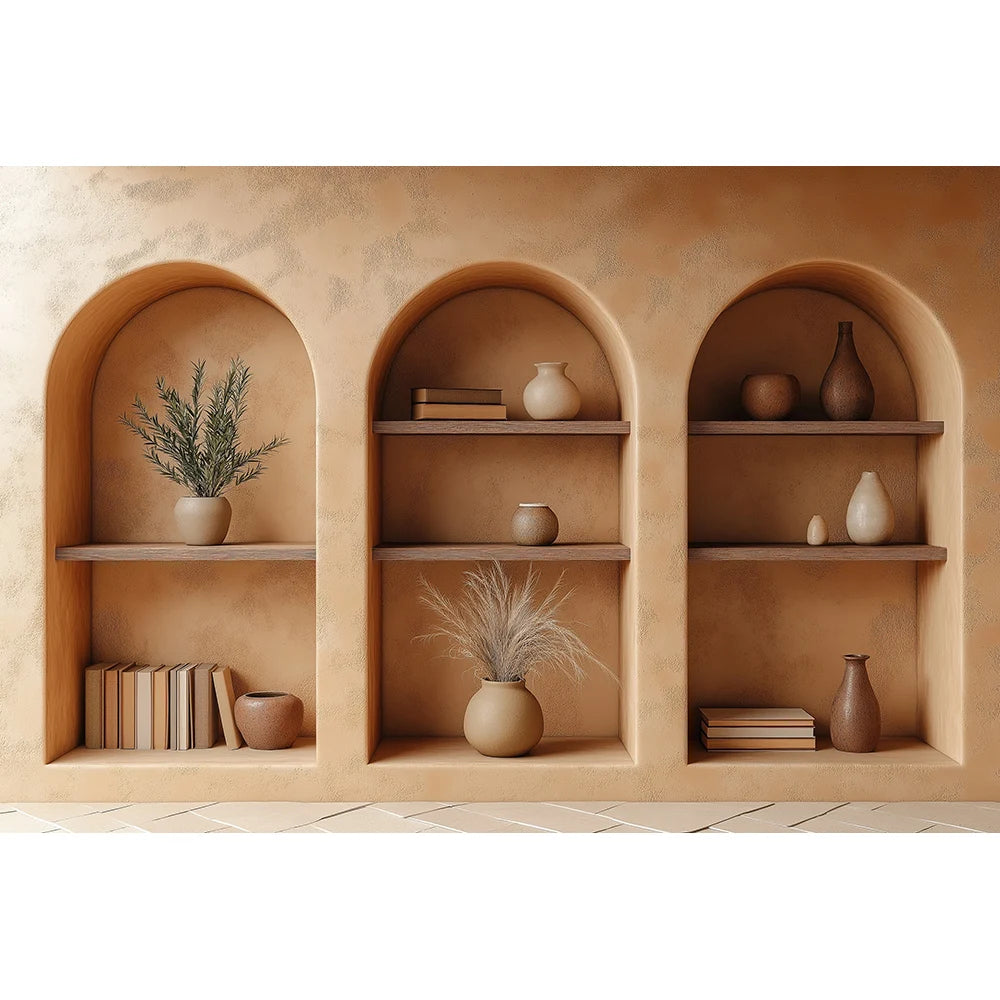 Three Arches Wall Backdrops Kids Woman Photography Child Baby Photocall Decors Brown Dark Bookcase Classic Wall Backgrounds