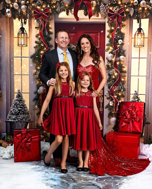 Christmas Red Door Backdrop Winter Snowy Girls Adult Birthday Studio Backgrounds Kids Baby Cake Smash Photography Props