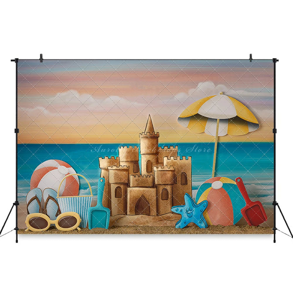 Summer Beach Sand Castle Photography Backdrop Kids Baby Cake Smash Photocall Decors Child Girls Adult Birthday Studio Background