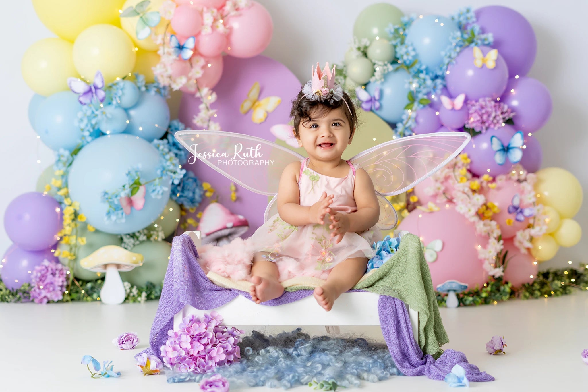 Fairy Garden Balloons Backdrop Kids Baby Cake Smash Photography Props Spring Mushroom Child Girls Adult Studio Backgrounds