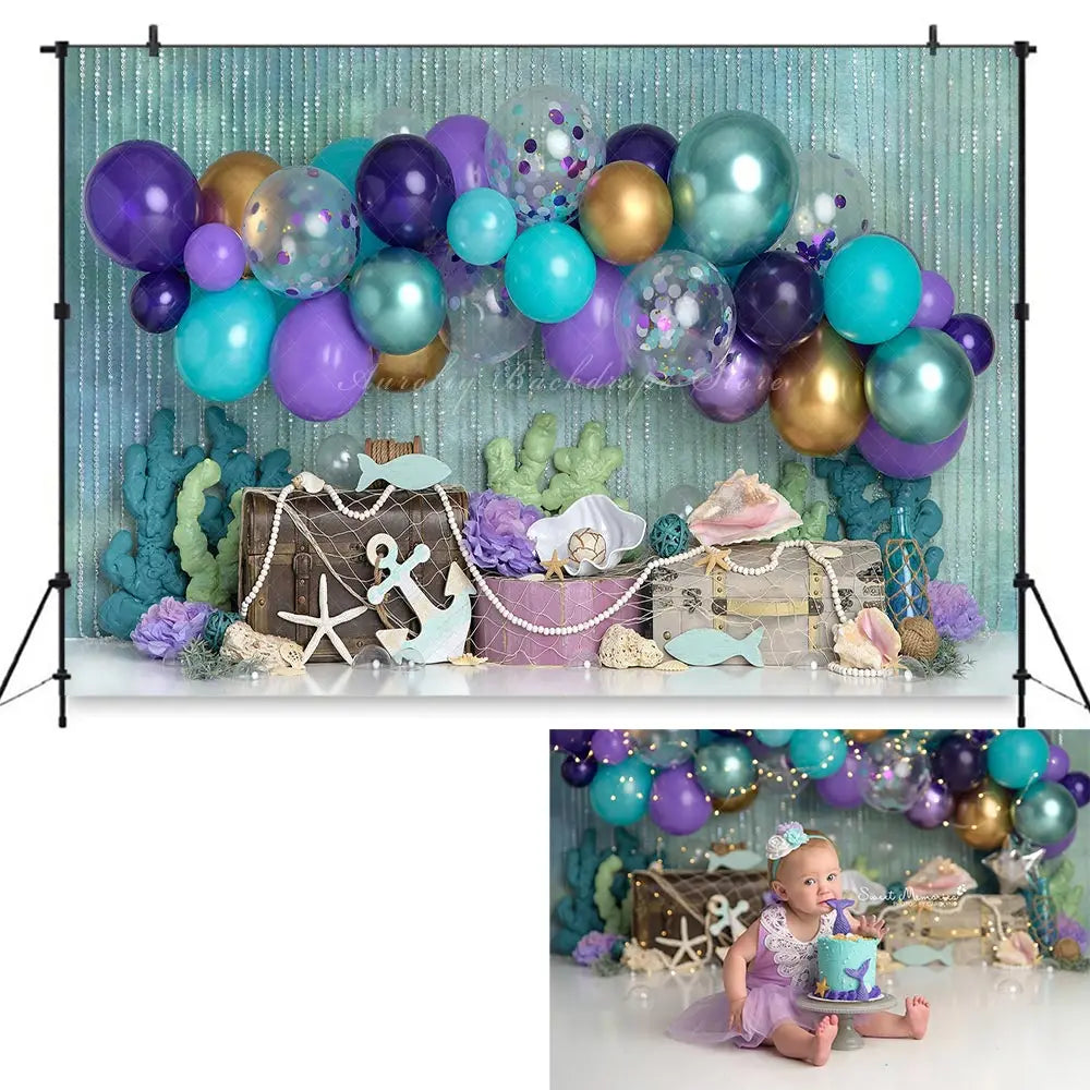 Sea Friends Backdrop Kids Baby Cake Smash Photography Props Undersea Animals Child Adult Birthday Photo Shoot Studio Background