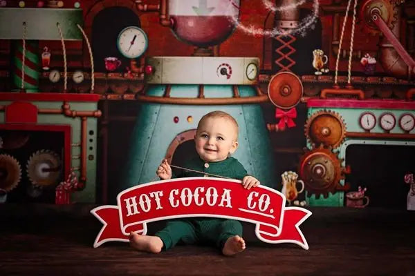 Hot Cocoa Factory Backdrop Kids Baby Cake Smash Photography Props Child Adult Birthday Studio Backgrounds