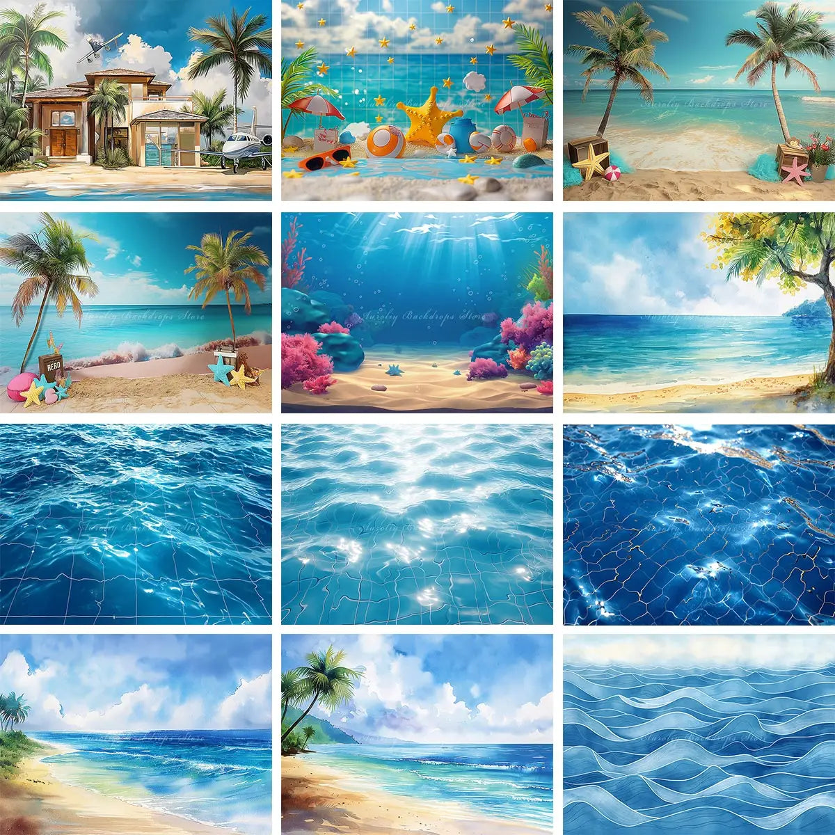 Summer Beach Plam Trees Backdrop Kids Baby Cake Smash Photography Props Undersea Scene Child Adult Birthday Studio Backgrounds