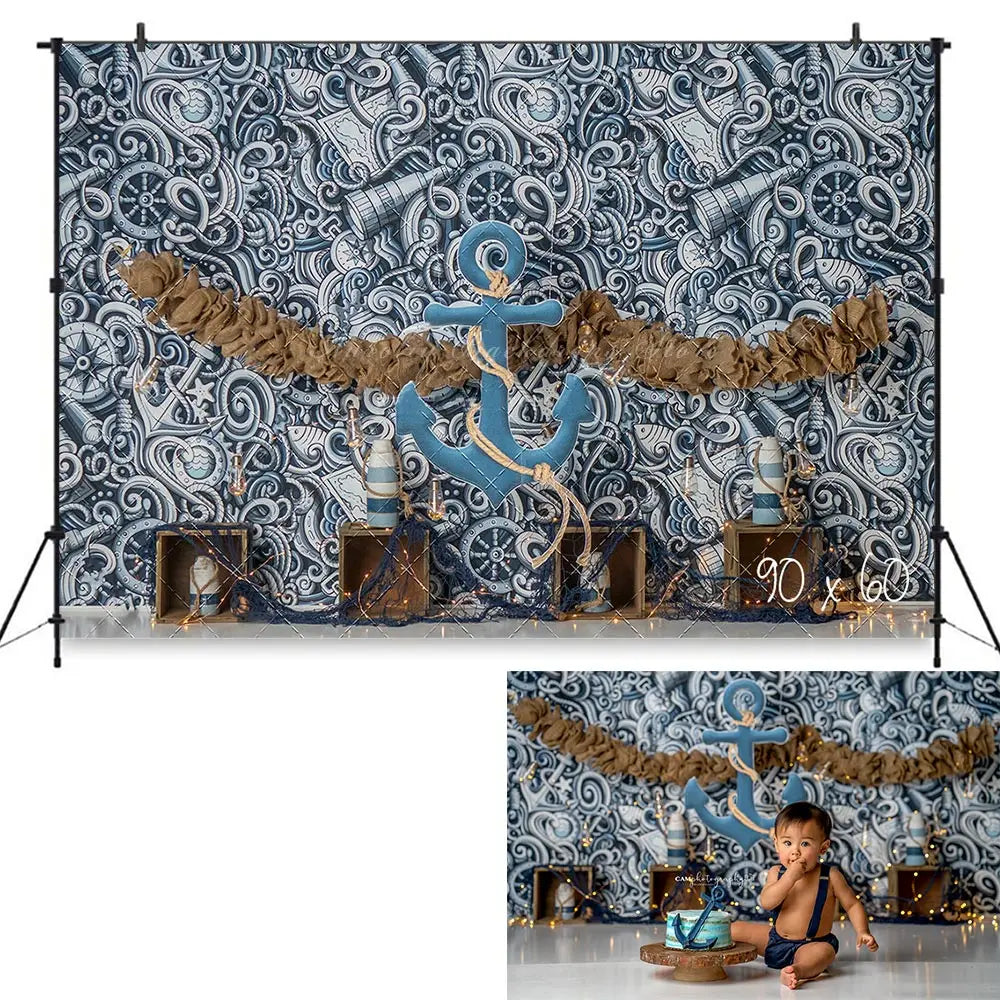 Sail Boat Anchor Backdrop Kids Baby Cake Smash Photography Props Child Boys Adult Birthday Photo Shoot Studio Backgrounds