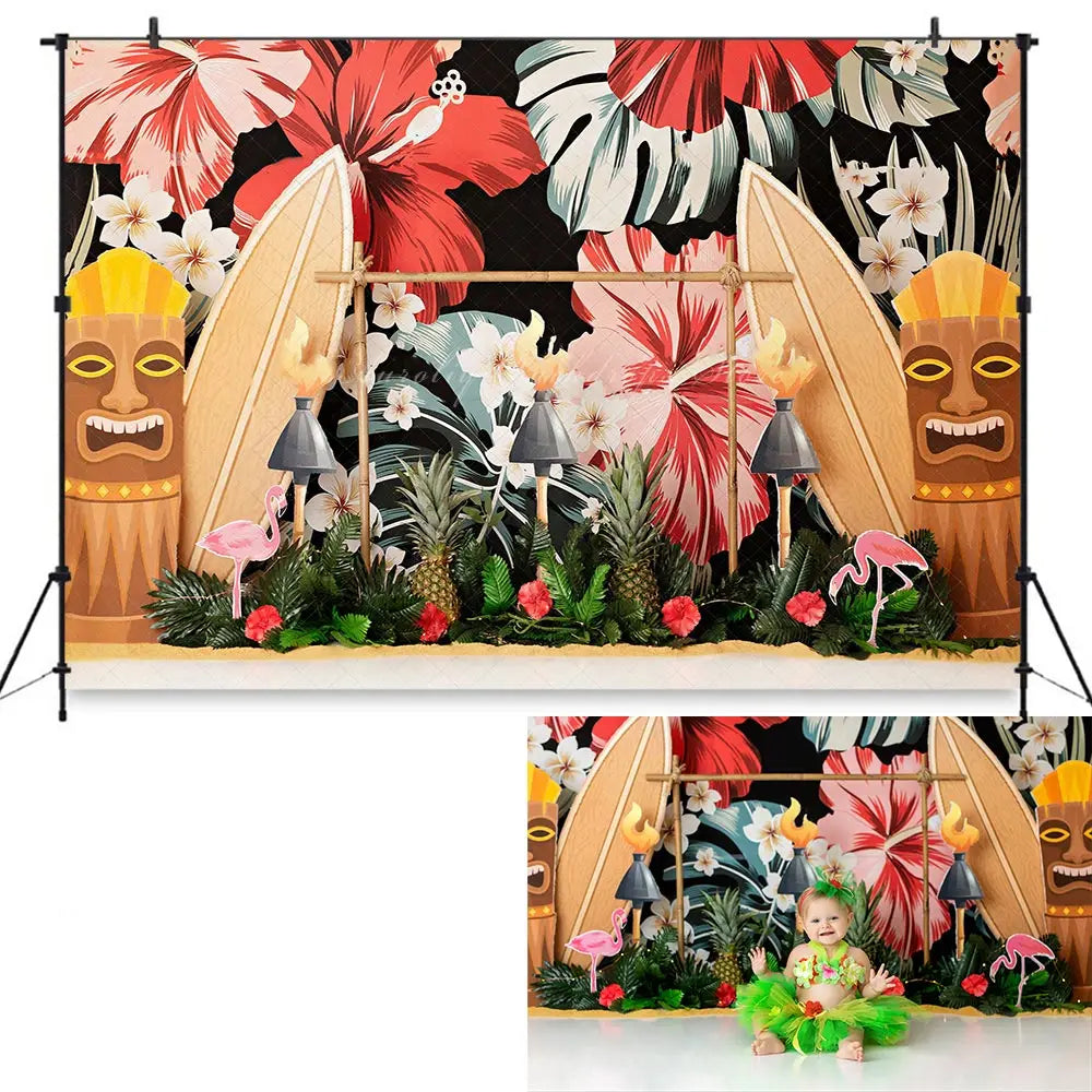Hawaii Surfboard Photography Backdrop Kids Baby Cake Smash Photocall Decors Pineapple Child Adult Summer Birthday Backgrounds