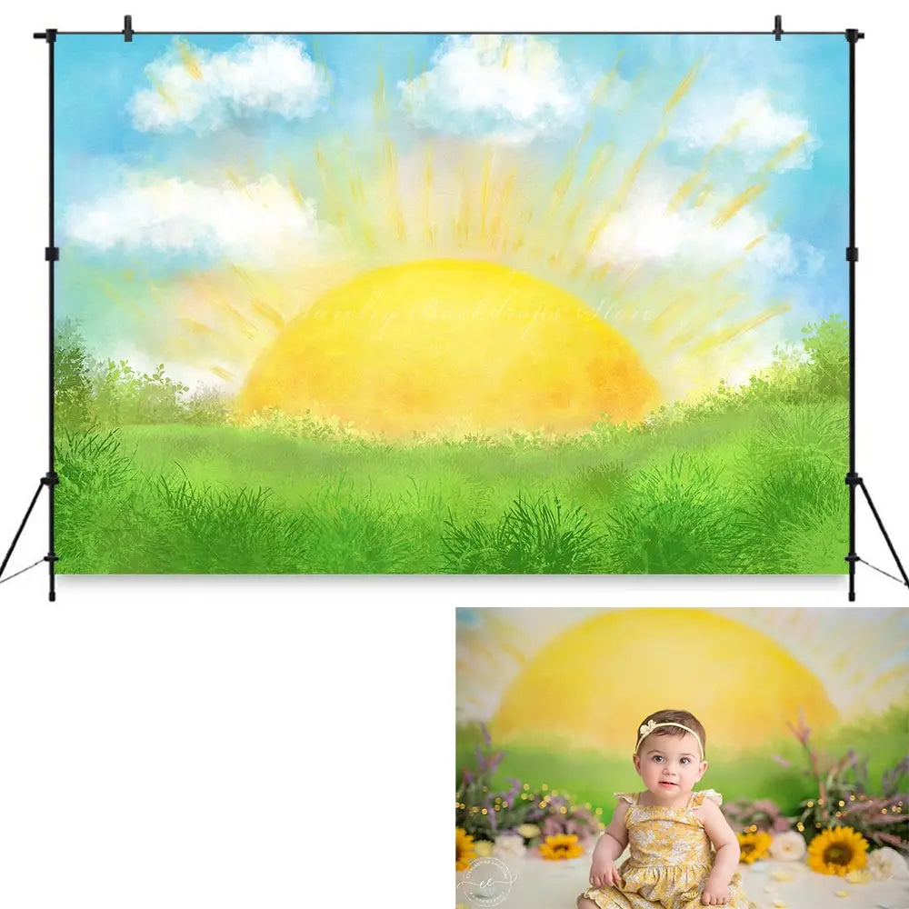 Sunshine Backdrop Kids Baby Cake Smash Photography Props Grassland Child Girls Adult Photo Shoot Backgrounds