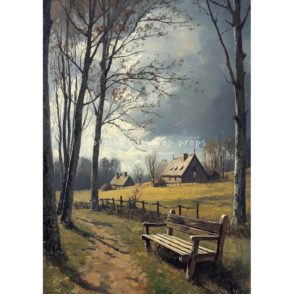 Countryside Path Backdrops Scenery Oil Painting Photography Backdrops Wedding Kids Adult Photocall Farmhouse Cottage Backgrounds