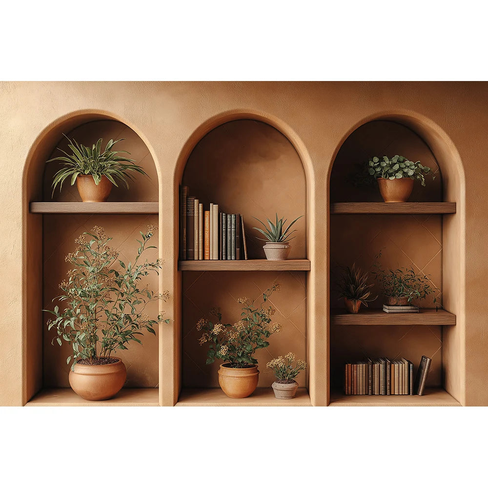 Three Arches Wall Backdrops Kids Woman Photography Child Baby Photocall Decors Brown Dark Bookcase Classic Wall Backgrounds