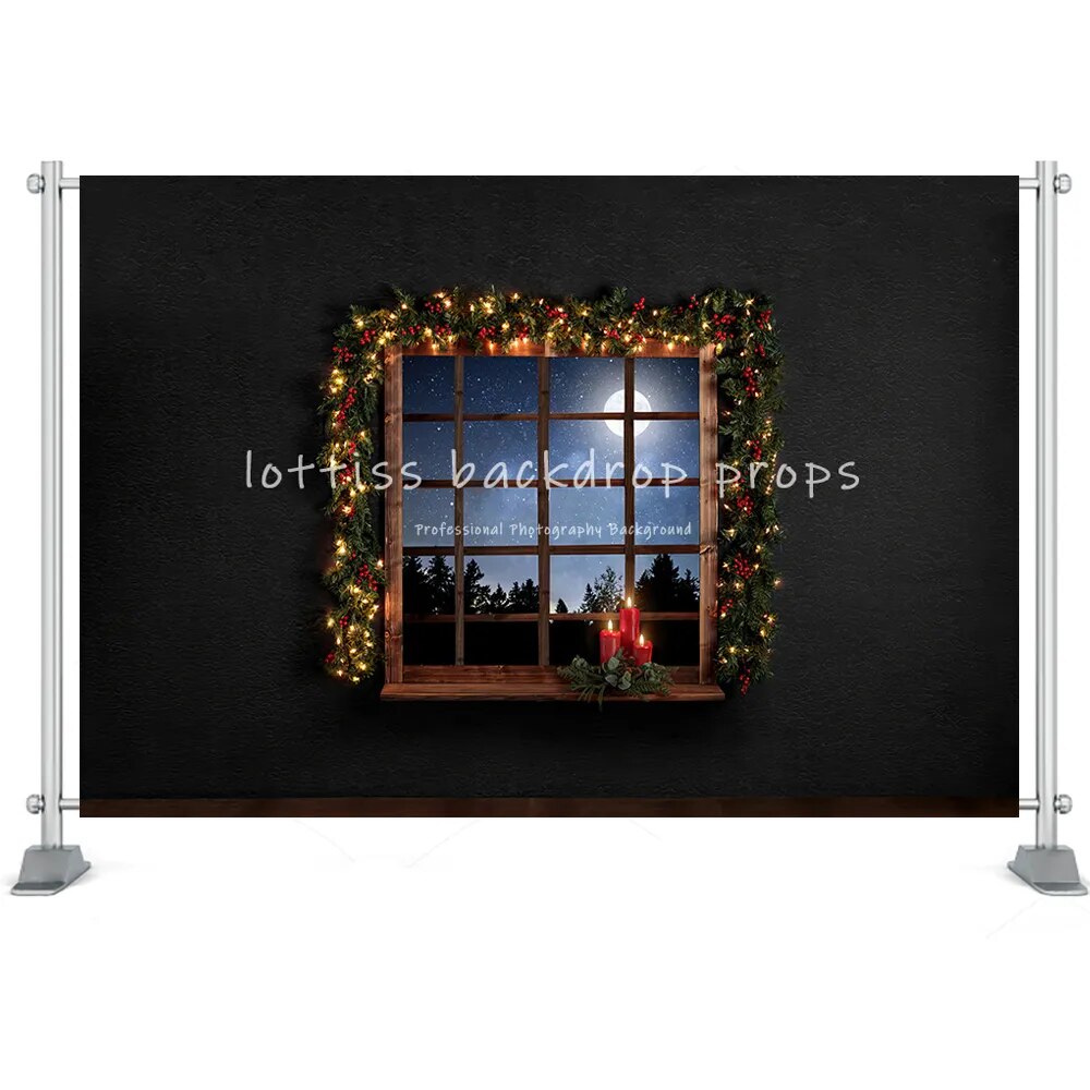 Christmas Room Backdrop Photography Fireplace Windows Toys Wreath Winter Family Party Kids Birthday Background Photo Studio
