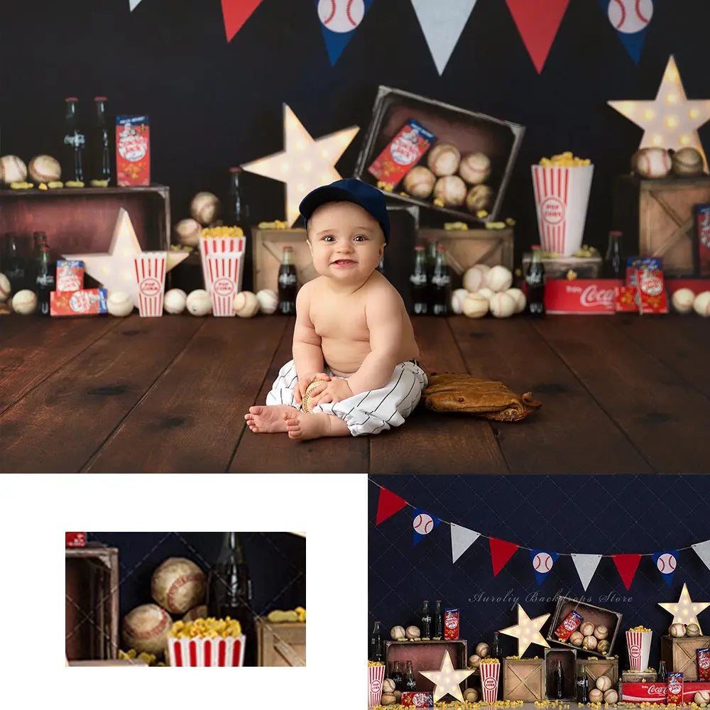 Swing Batter Backdrop Kids Baby Cake Smash Photography Props Baseball Child Boys Adult Birthday Party Backgrounds