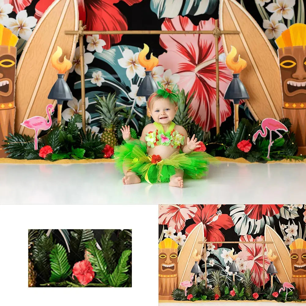 Hawaii Surfboard Photography Backdrop Kids Baby Cake Smash Photocall Decors Pineapple Child Adult Summer Birthday Backgrounds