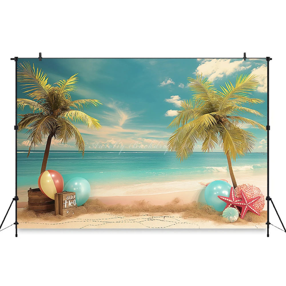 Summer Beach Plam Trees Backdrop Kids Baby Cake Smash Photography Props Undersea Scene Child Adult Birthday Studio Backgrounds