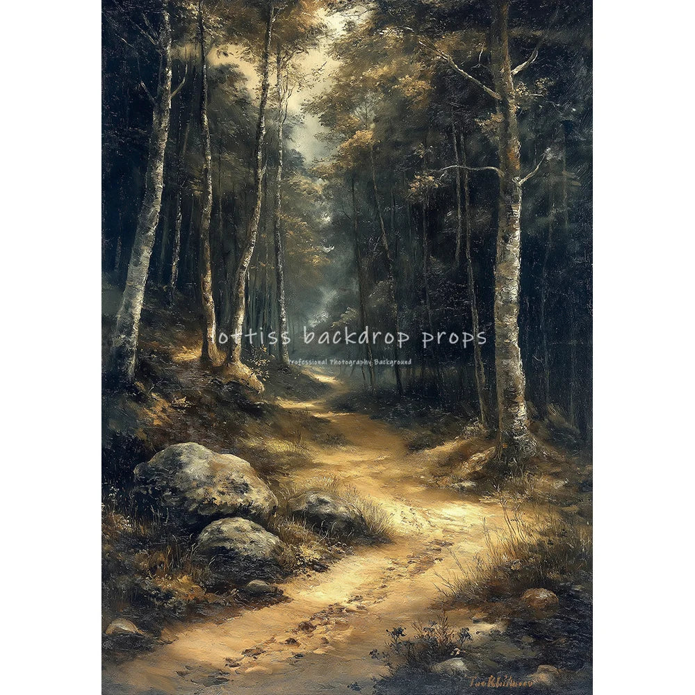 Countryside Stream Village Backdrops Scenery Oil Painting Photography Backdrops Trees Kids Adult Photocall Wedding Backgrounds