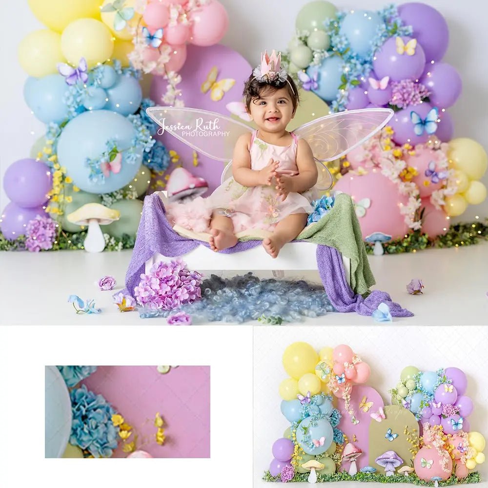 Fairy Garden Balloons Backdrop Kids Baby Cake Smash Photography Props Spring Mushroom Child Girls Adult Studio Backgrounds