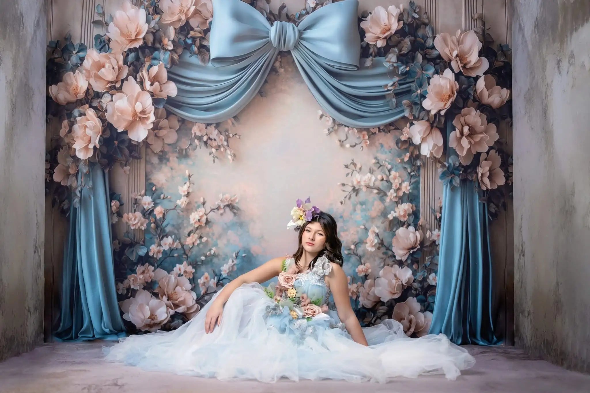 Bowlicious In a Wink Blue Bowknots Wall Backdrops Kids WomanPhotography Props Child Baby Photocall Rose Flower Backgrounds