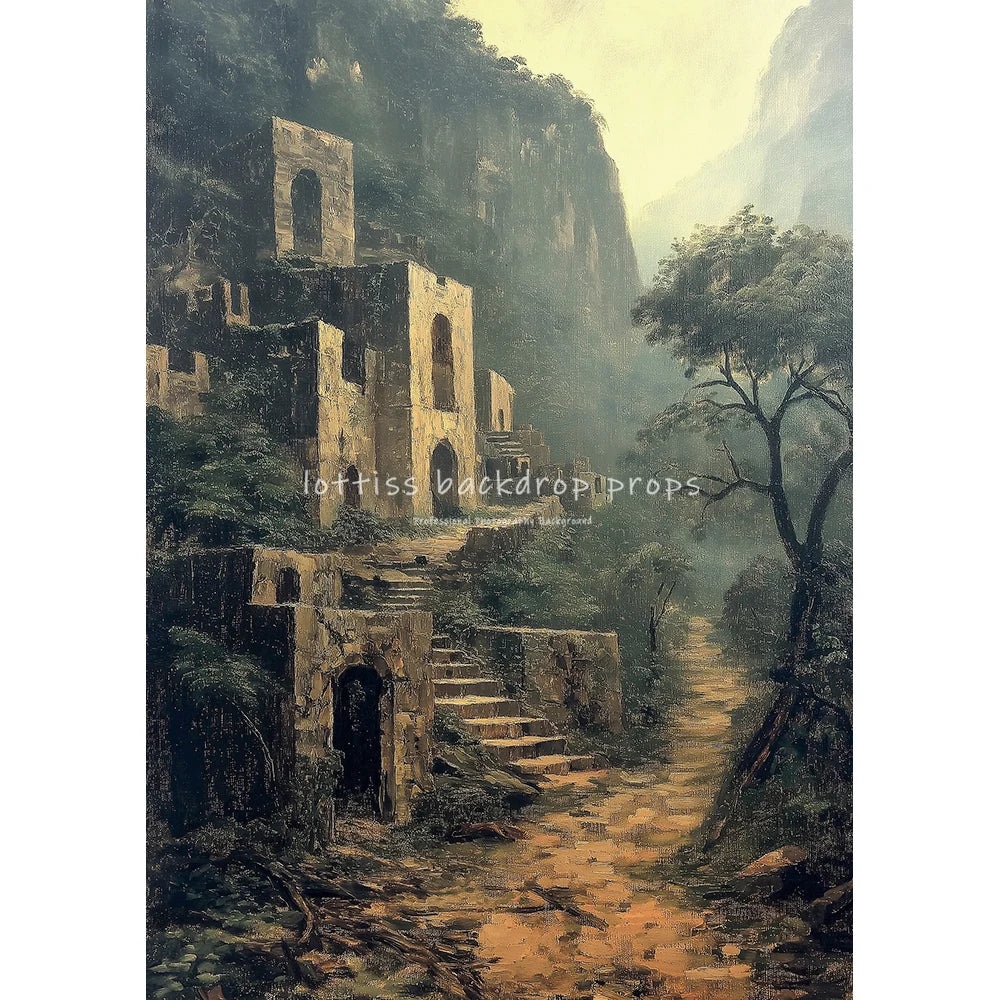 Countryside Path Backdrops Scenery Oil Painting Photography Backdrops Wedding Kids Adult Photocall Farmhouse Cottage Backgrounds
