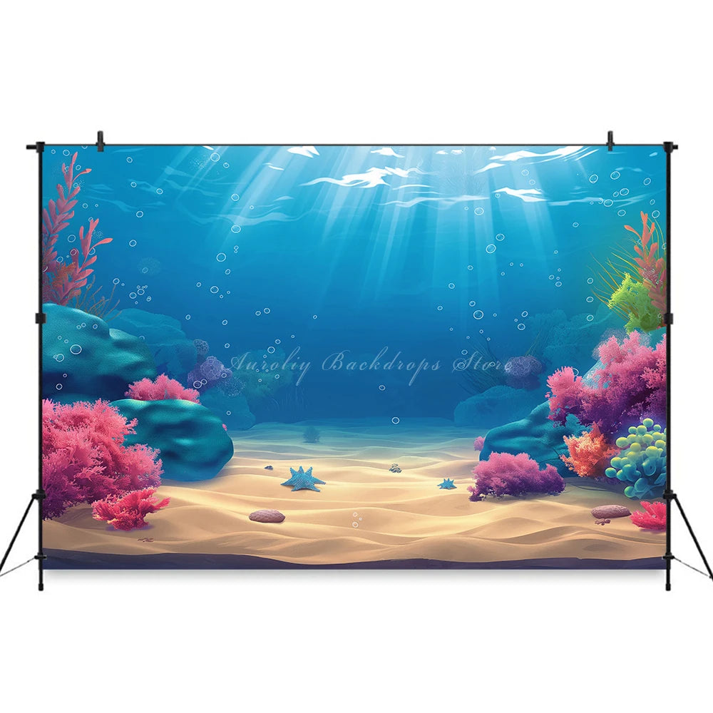 Summer Beach Plam Trees Backdrop Kids Baby Cake Smash Photography Props Undersea Scene Child Adult Birthday Studio Backgrounds