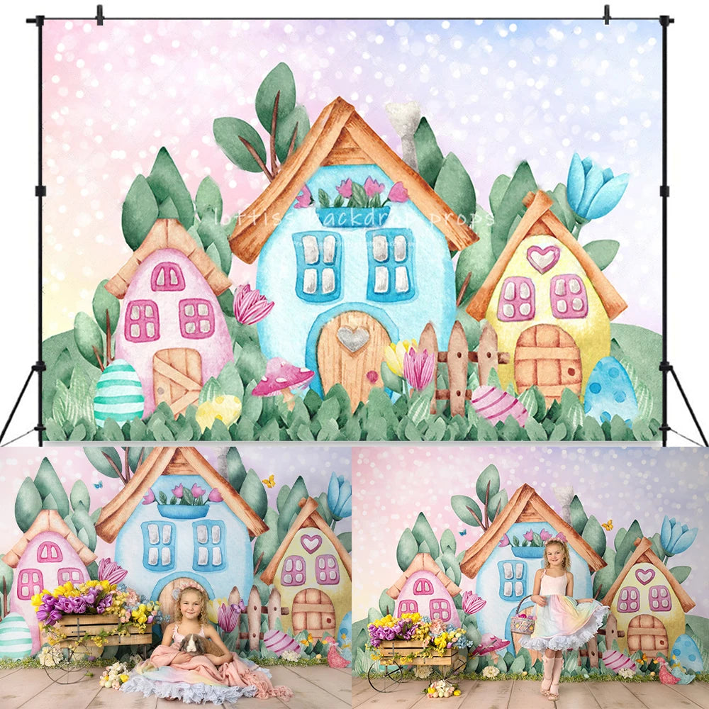 Spring Theme Backdrops Kids Baby Photography Garden Floral Photocall Child Girl Photo Flower Bunny Forest Backdrops