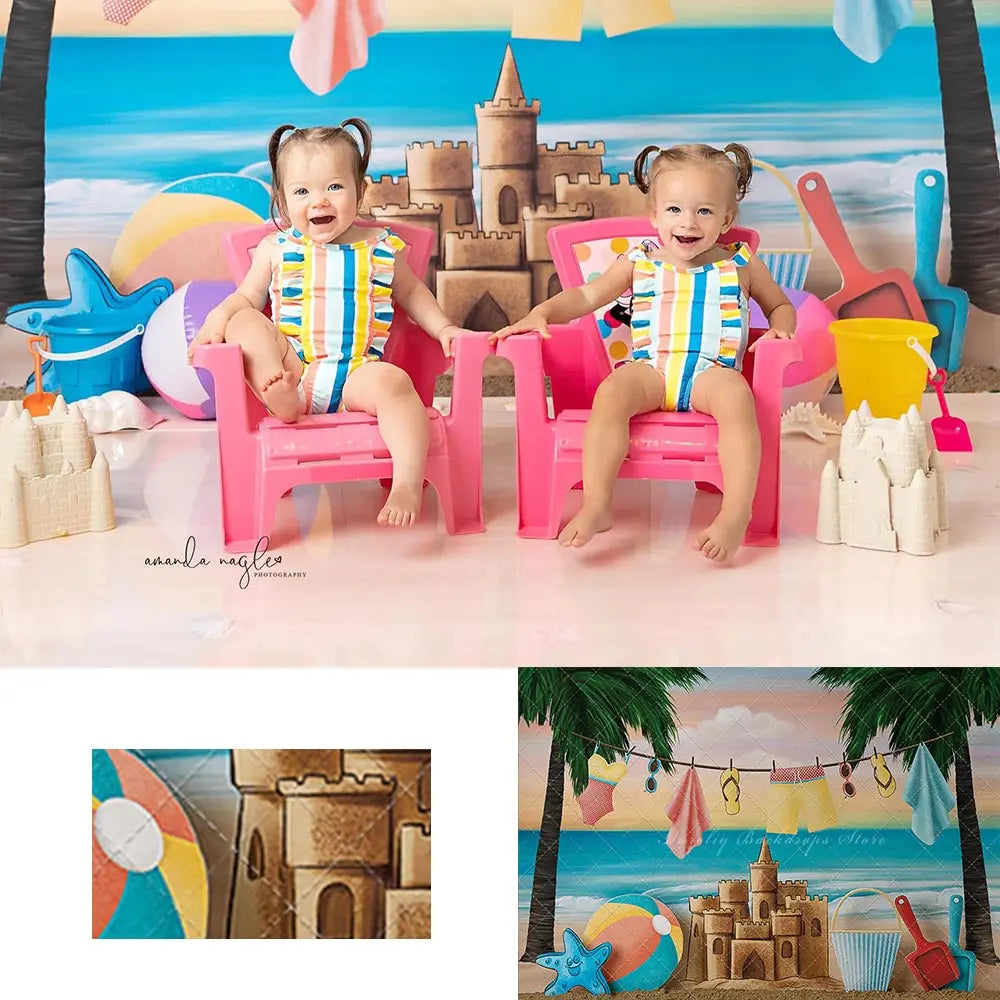 Summer Beach Sand Castle Photography Backdrop Kids Baby Cake Smash Photocall Decors Child Girls Adult Birthday Studio Background
