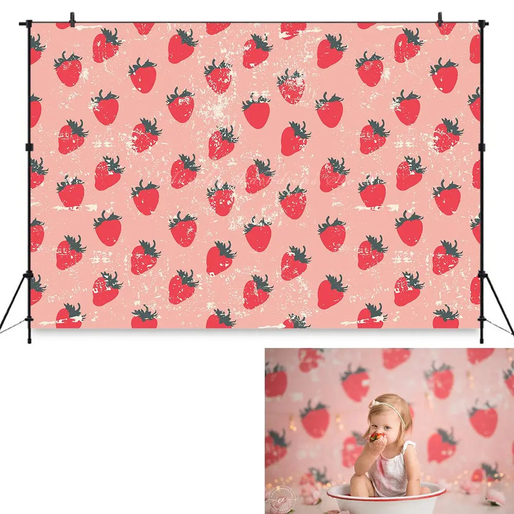 Strawberry Fields Backdrop Kids Baby Cake Smash Photography Props Child Girls Adult Birthday Photo Studio Backgrounds