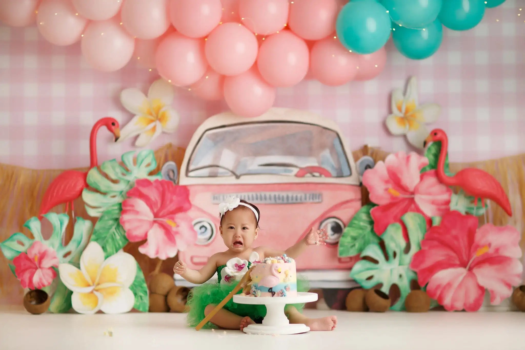 Tropic Flower Bug Photography Backdrop Kids Baby Cake Smash Photocall Decors Pink Bus Child Girls Adult Studio Backgrounds