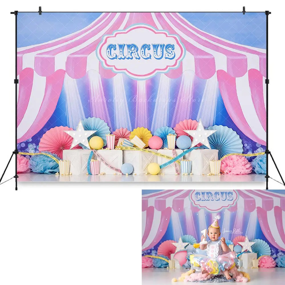 Circus Pastel Stars Backdrop Kids Baby Birthday Party Decors Child Girls Adult Cake Smash Photography Backgrounds