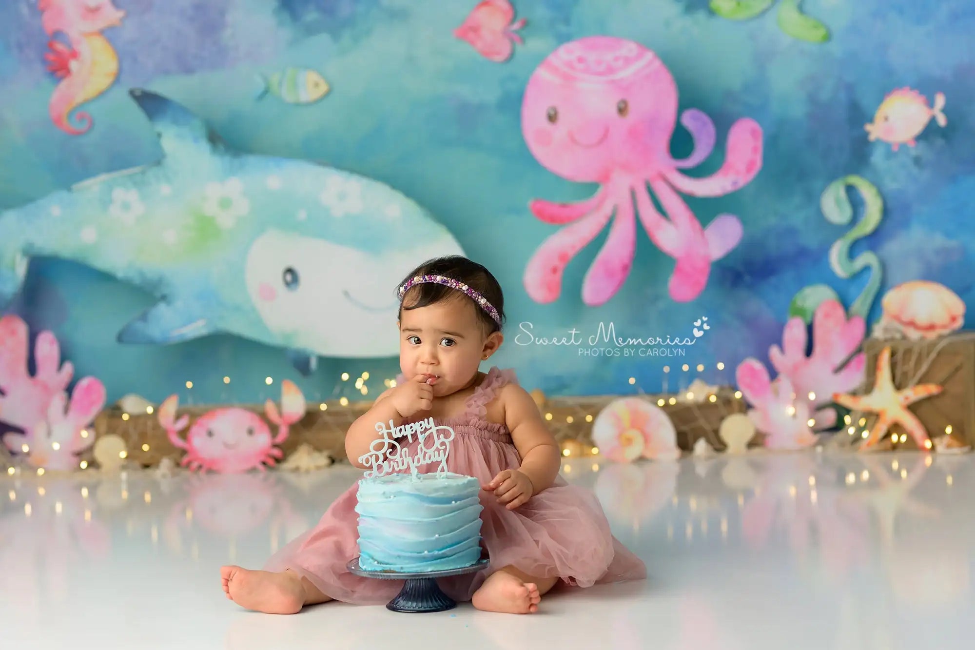 Sea Friends Backdrop Kids Baby Cake Smash Photography Props Undersea Animals Child Adult Birthday Photo Shoot Studio Background