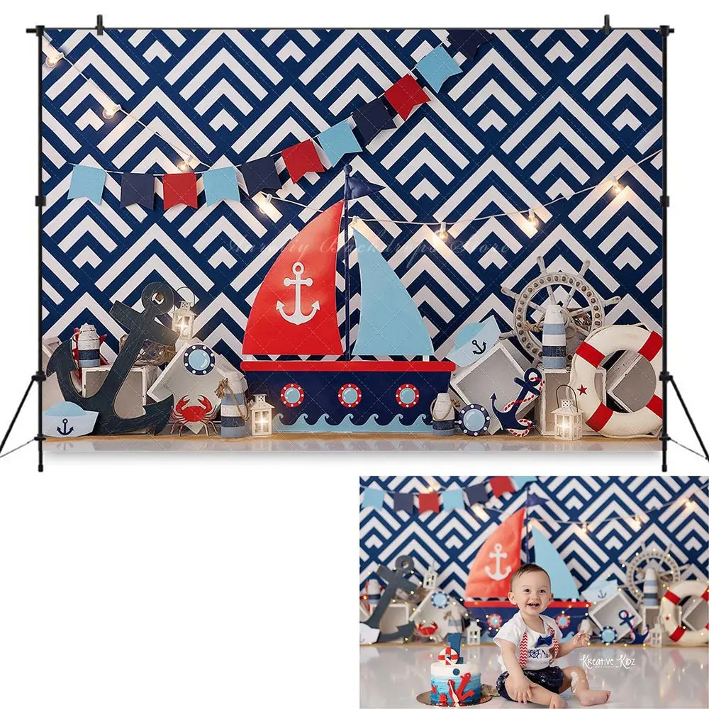 Sail Boat Anchor Backdrop Kids Baby Cake Smash Photography Props Child Boys Adult Birthday Photo Shoot Studio Backgrounds