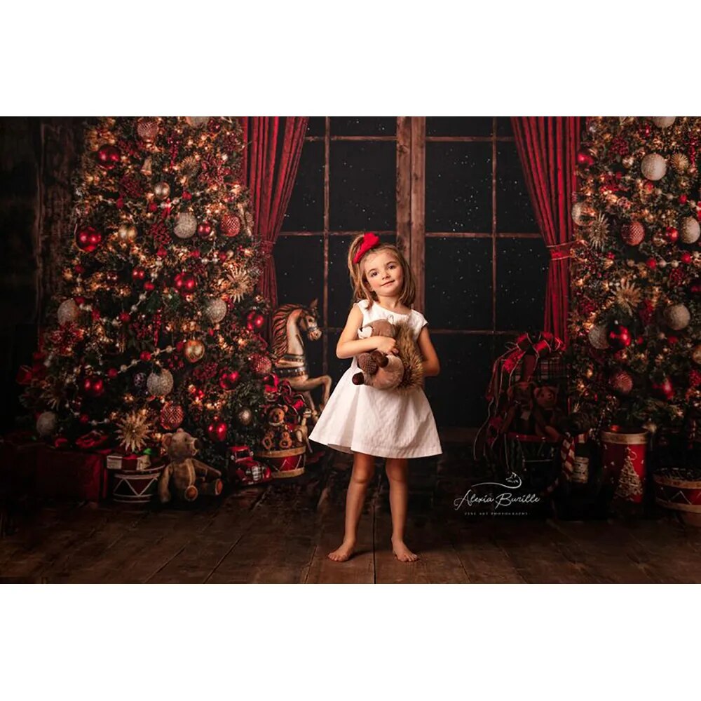 Christmas Room Backdrop Photography Fireplace Windows Toys Wreath Winter Family Party Kids Birthday Background Photo Studio
