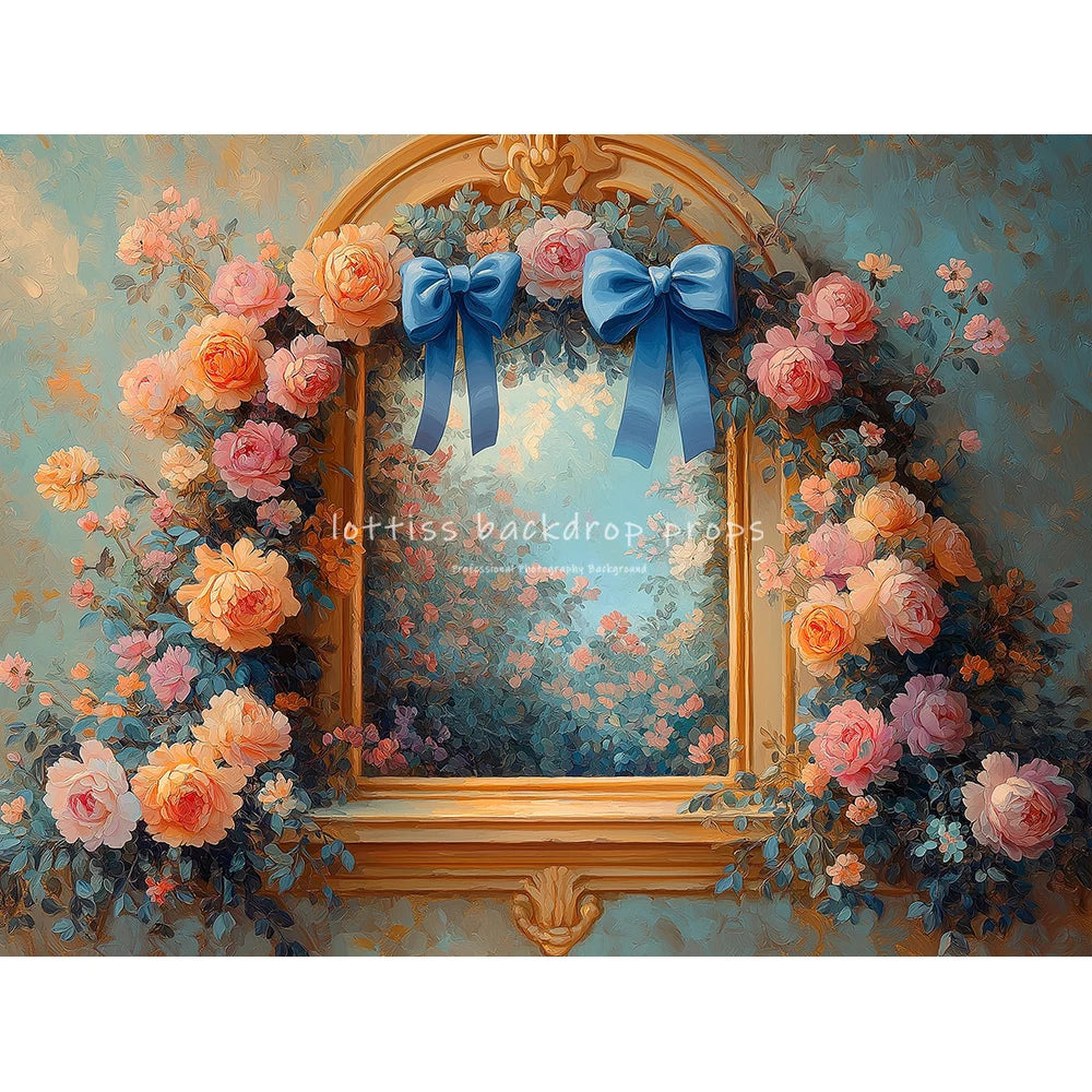 Realistic Oil Painting Of An Arch With Blue Satin Backdrops Kids Adult Photography Child Baby Woman Pregnant Backgrounds