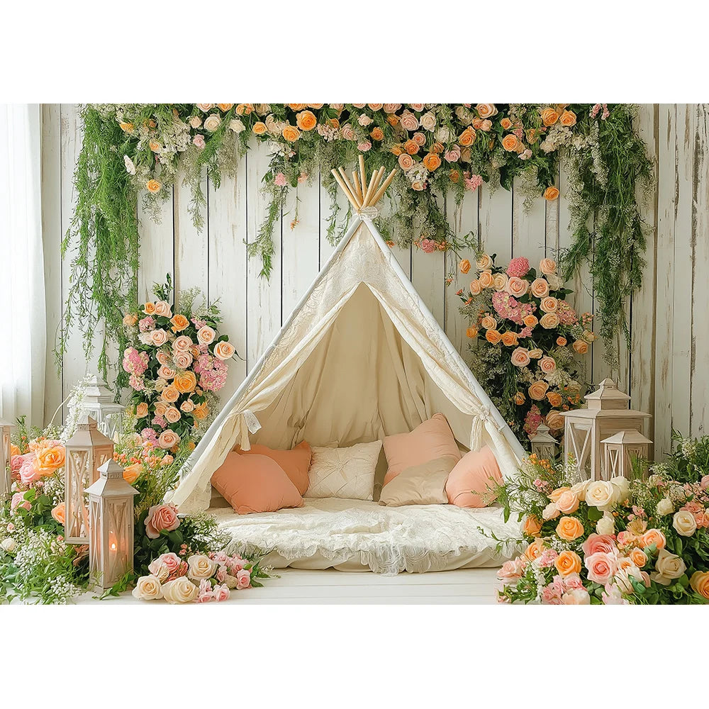 Bohemia Flower Backdrops Kids Woman Photography Child Baby Photocall Decors Camping Floral Wall Spring Backgrounds
