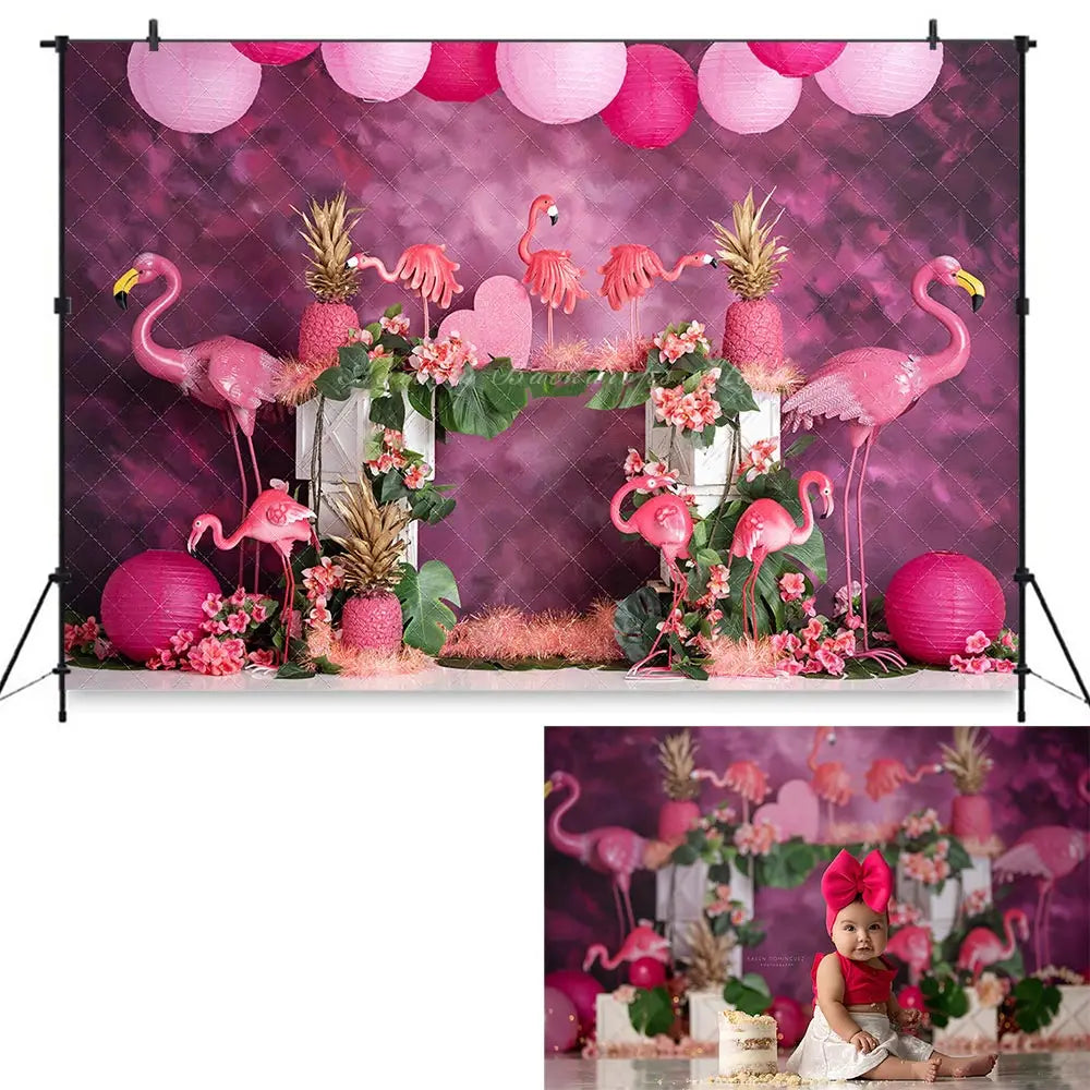 Pink Flamingo and Balloons Photography Backdrop Kids Baby Cake Smash Photocall Decors Child Girls Adult Birthday Backgrounds