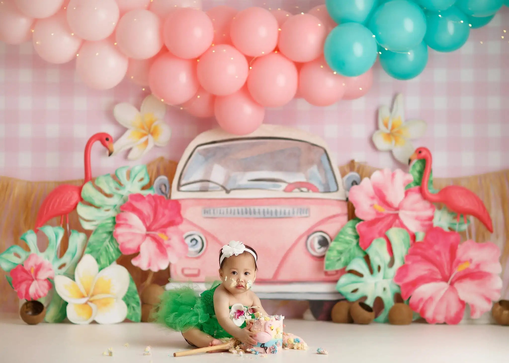 Tropic Flower Bug Photography Backdrop Kids Baby Cake Smash Photocall Decors Pink Bus Child Girls Adult Studio Backgrounds