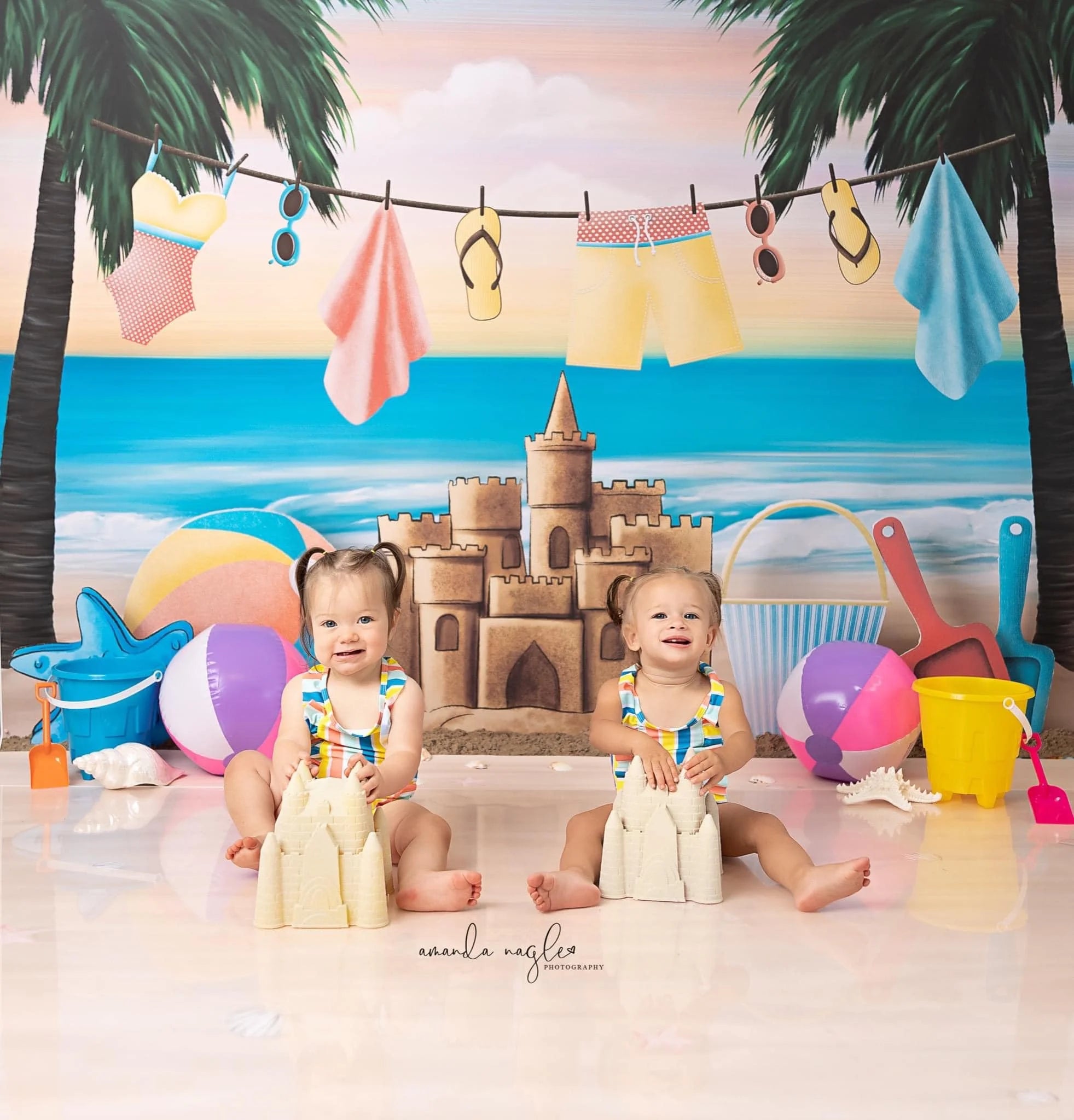Summer Beach Sand Castle Photography Backdrop Kids Baby Cake Smash Photocall Decors Child Girls Adult Birthday Studio Background
