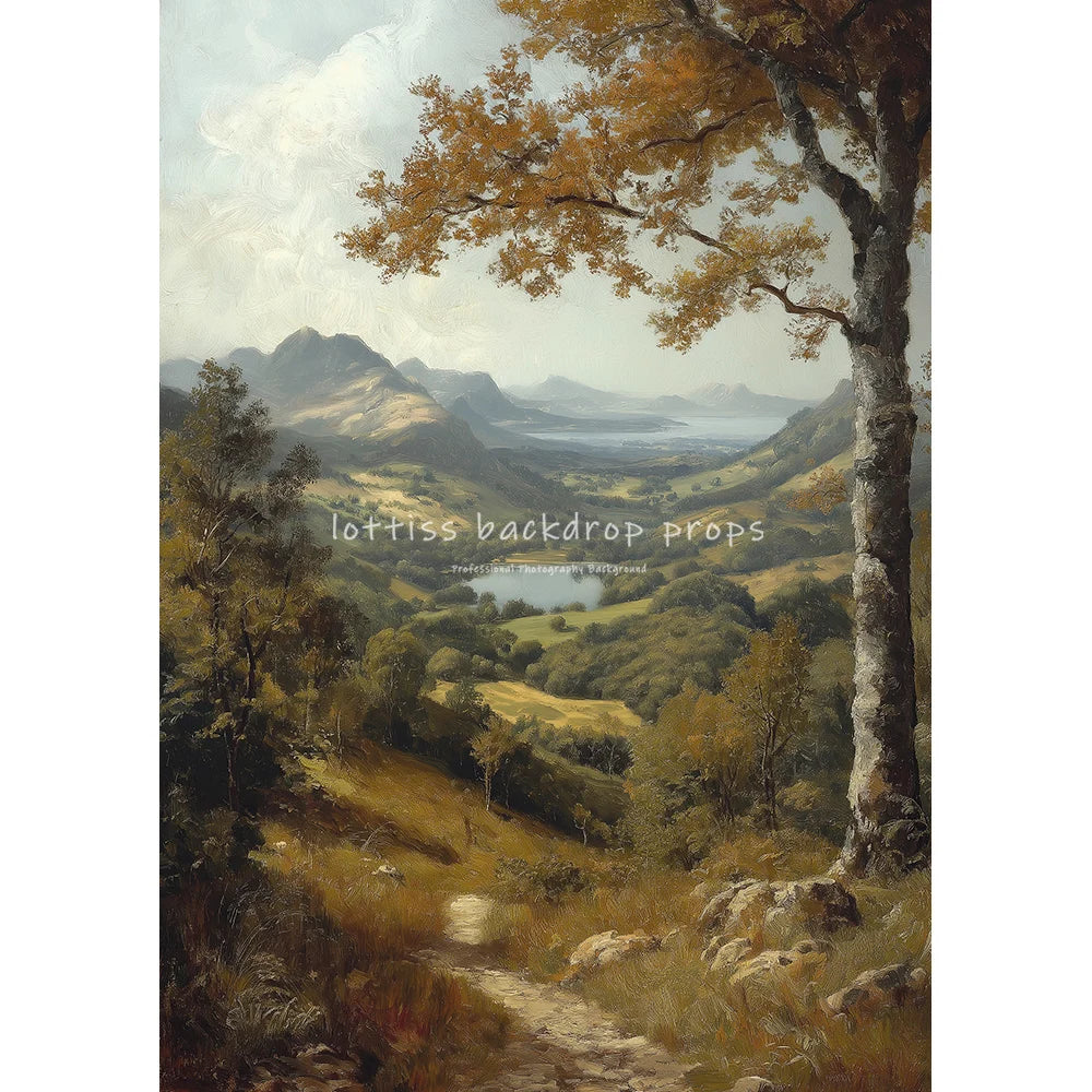 Countryside Stream Village Backdrops Scenery Oil Painting Photography Backdrops Trees Kids Adult Photocall Wedding Backgrounds