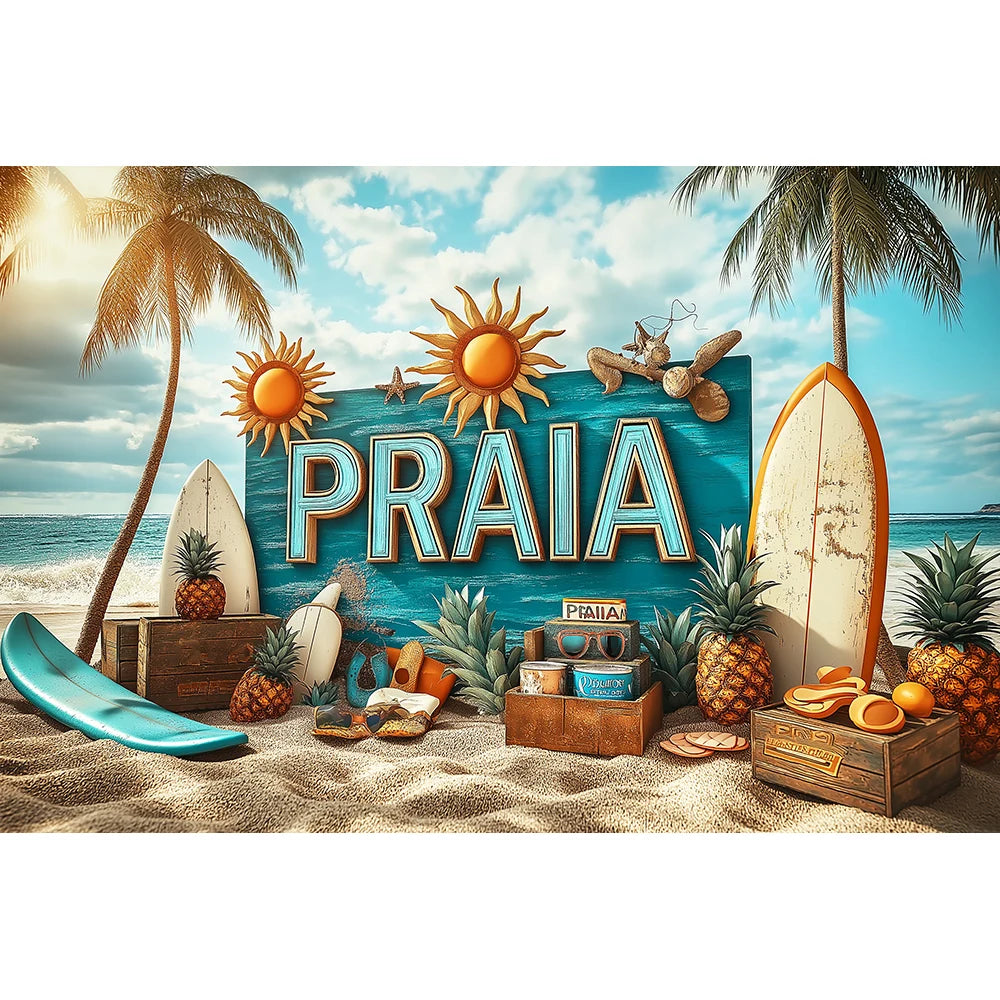 Beach Summer Palm Trees Backdrops Kids Baby Birthday Cake Smash Props Child Adult Photography Surfing Castle Sunset Backgrounds