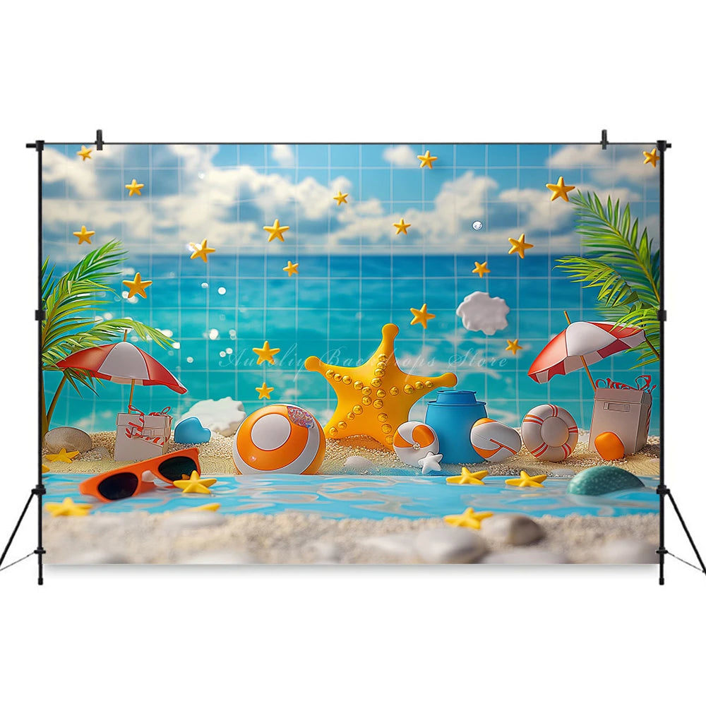Summer Beach Plam Trees Backdrop Kids Baby Cake Smash Photography Props Undersea Scene Child Adult Birthday Studio Backgrounds