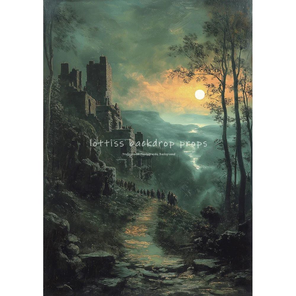 Countryside Path Backdrops Scenery Oil Painting Photography Backdrops Wedding Kids Adult Photocall Farmhouse Cottage Backgrounds